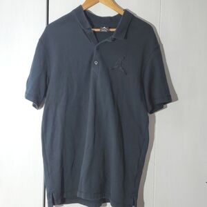 Air Jordan- Mens Black Polo Shirt with Basketball player Embroidered Sz.Large